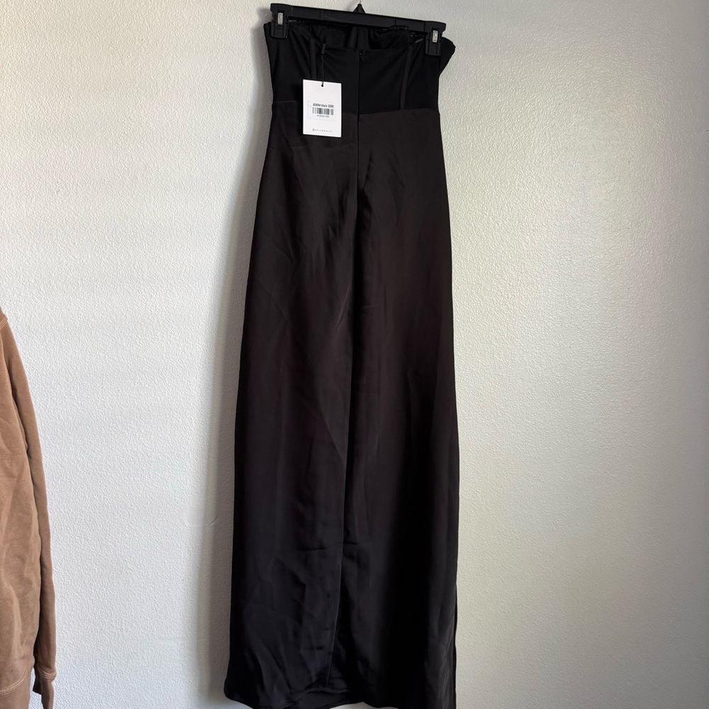 Hello Molly Black Strapless Satin Maxi with Twist Knot & High Slit - Picture 6 of 9